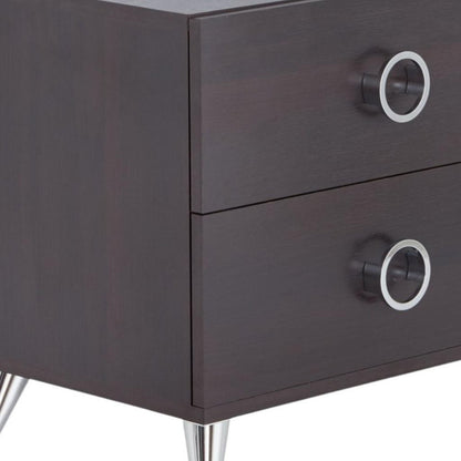 20" Silver And Espresso End Table With Two Drawers HomeRoots