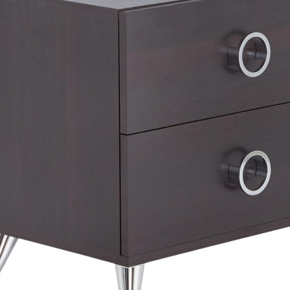 20" Silver And Espresso End Table With Two Drawers HomeRoots