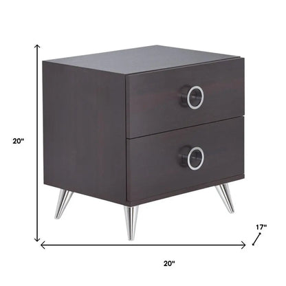 20" Silver And Espresso End Table With Two Drawers HomeRoots