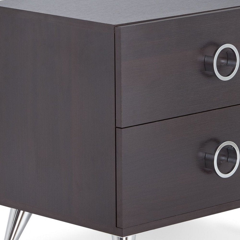 20" Silver And Espresso End Table With Two Drawers HomeRoots