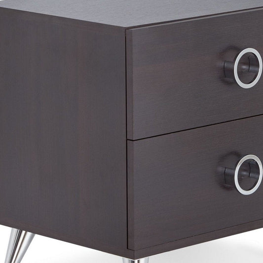 20" Silver And Espresso End Table With Two Drawers HomeRoots