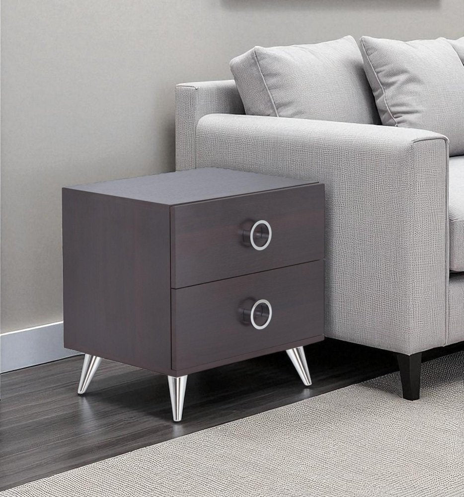 20" Silver And Espresso End Table With Two Drawers HomeRoots