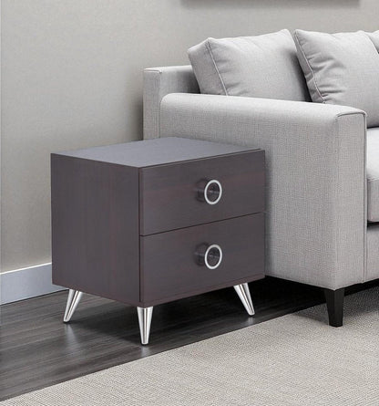 20" Silver And Espresso End Table With Two Drawers HomeRoots