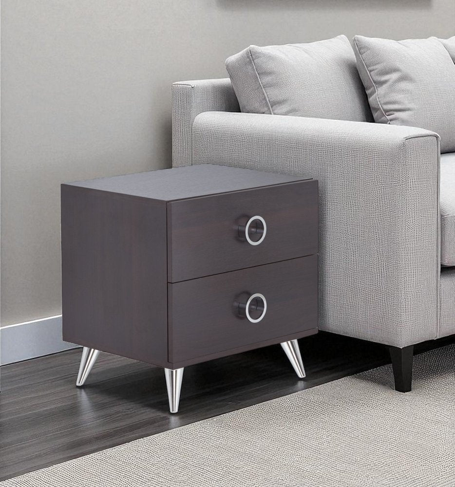 20" Silver And Espresso End Table With Two Drawers HomeRoots