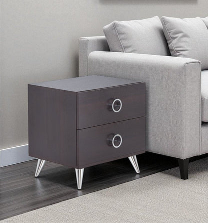 20" Silver And Espresso End Table With Two Drawers HomeRoots