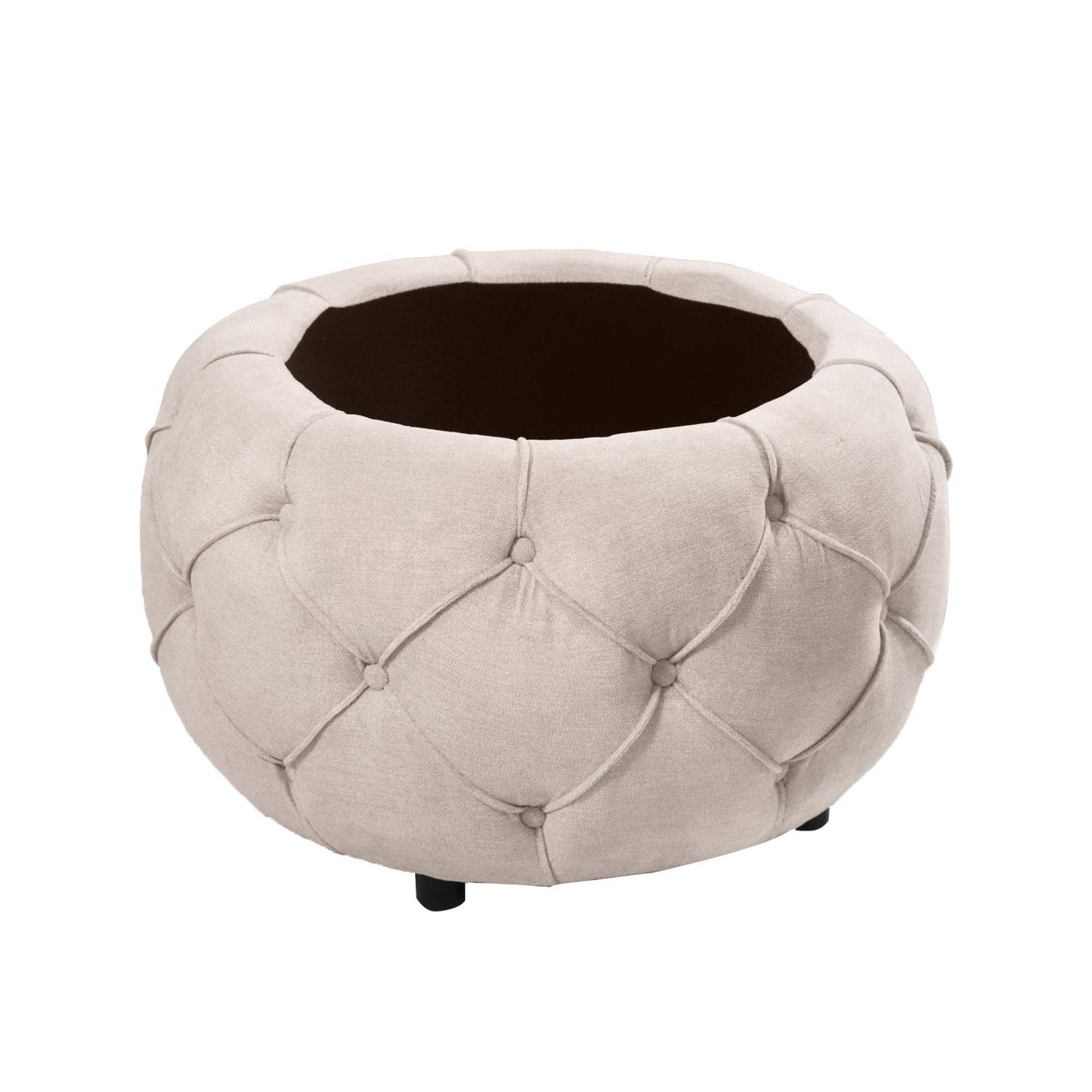 Large Button Tufted Woven Round Storage Footstool。Suitable for living room, bedroom, study - FurniFindUSA