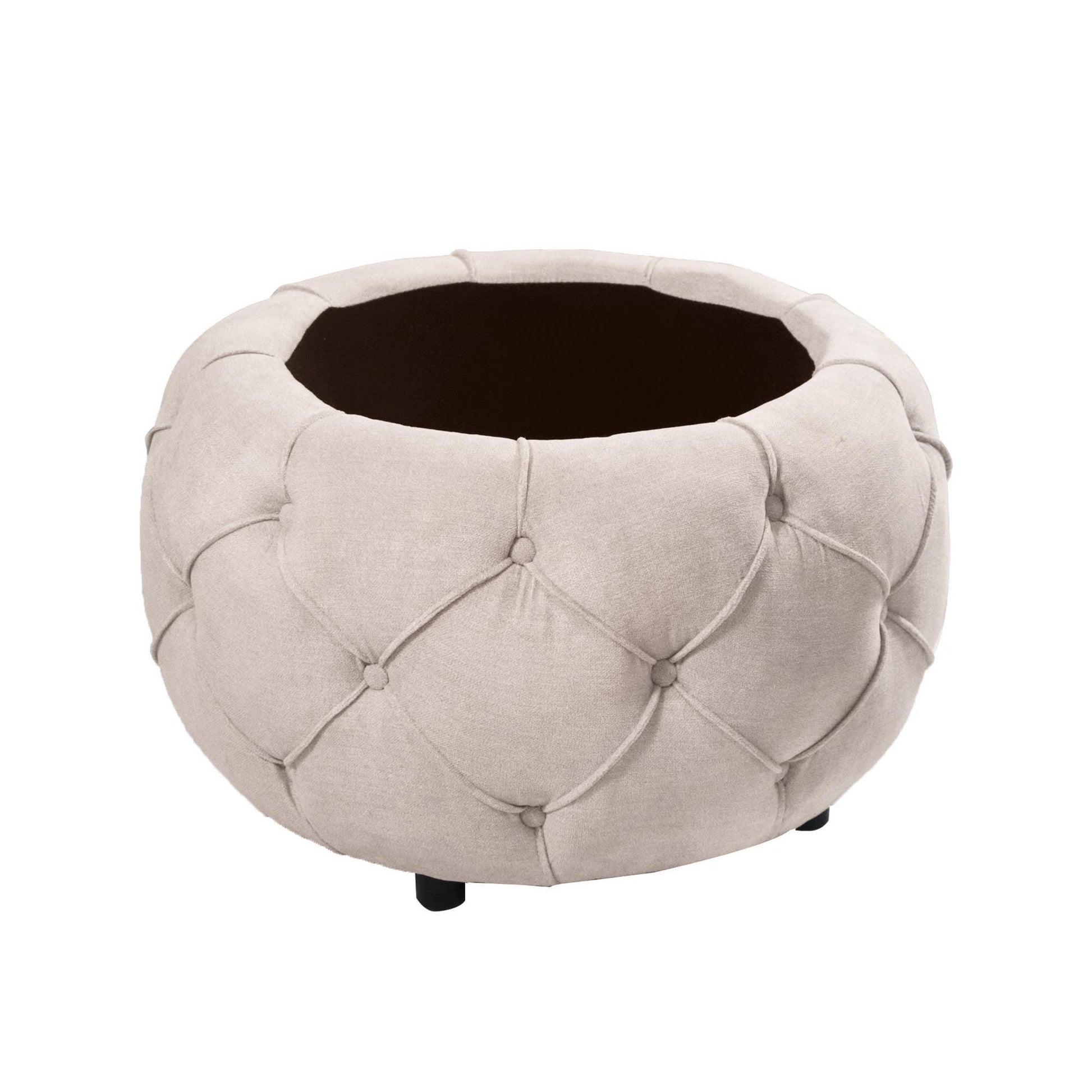 Large Button Tufted Woven Round Storage Footstool。Suitable for living room, bedroom, study - FurniFindUSA