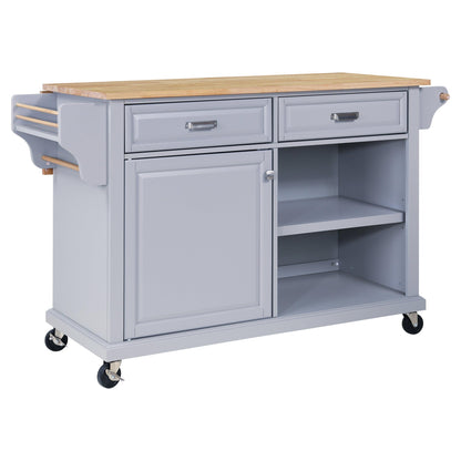 Cambridge Natural Wood Top Kitchen Island with Storage Gray + Solid Wood+MDF - FurniFindUSA