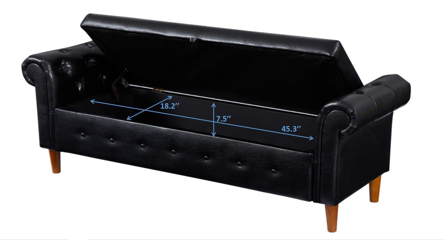 Solid Color Leather PU Multifunctional Flip Top Storage Bench Rectangular Sofa Stool