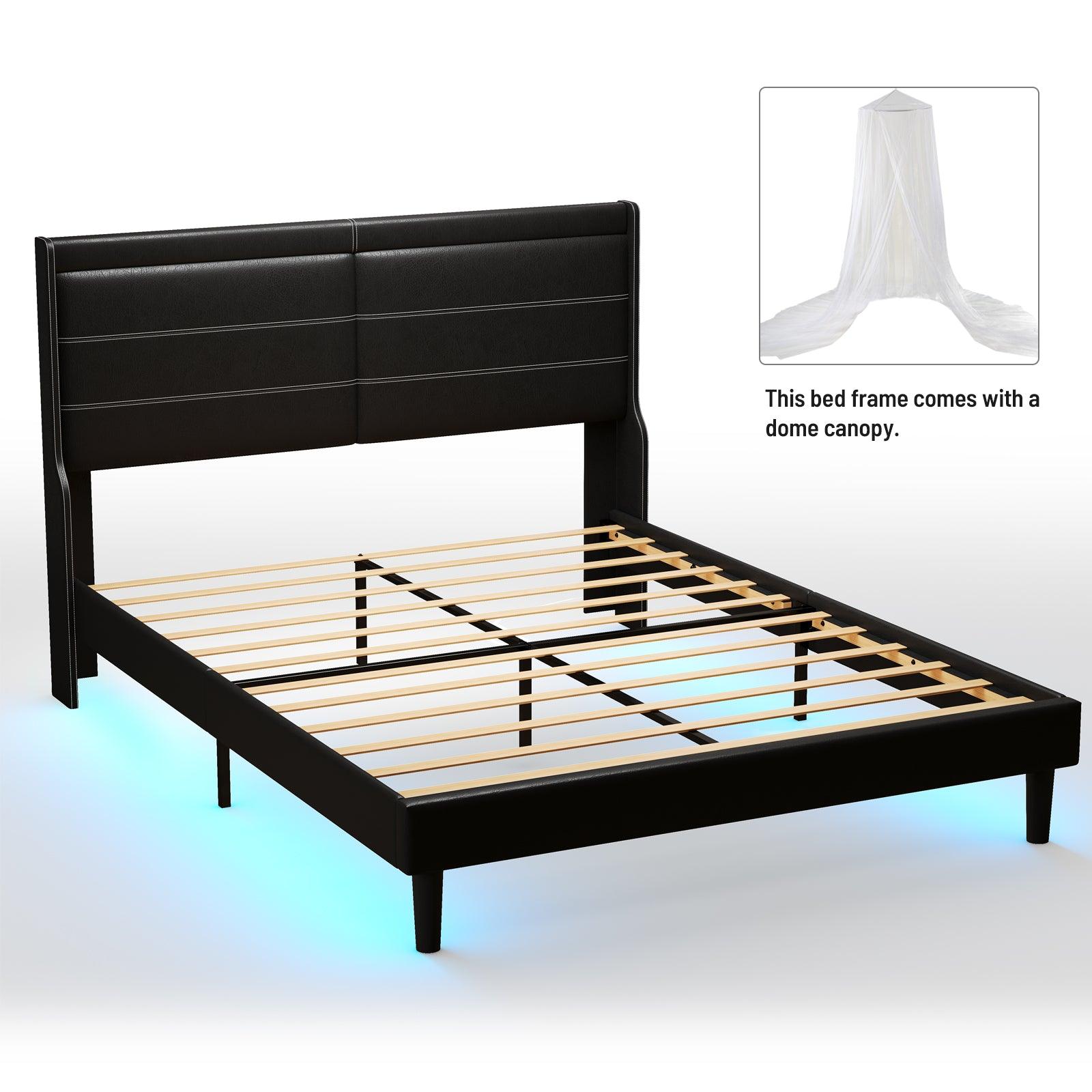 Stylish Queen Size PU Leather Upholstered Bed Frame Platform Bed Black - FurniFindUSA