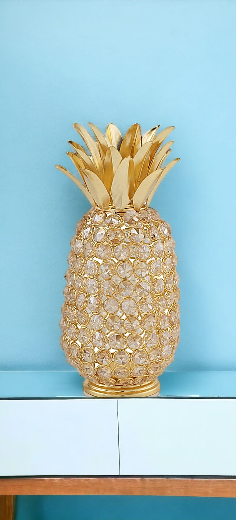 11" Gold Faux Crystal and Gold Decorative Pineapple Tabletop Sculpture