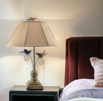 Cheerful Taupe Base Table Lamp With 3D Colorful Birds