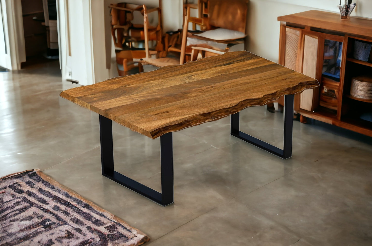 63" Brown And Black Solid Wood Sled Base Dining Table