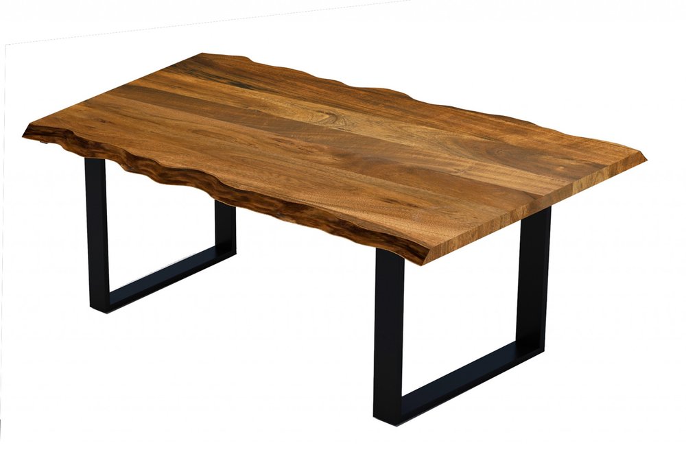 68" Brown And Black Solid Wood Sled Base Dining Table HomeRoots