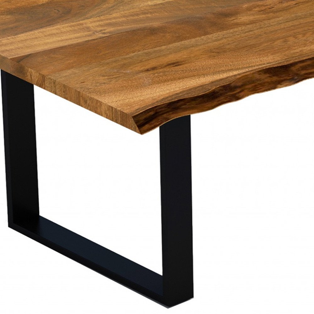 68" Brown And Black Solid Wood Sled Base Dining Table HomeRoots