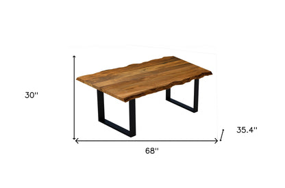 68" Brown And Black Solid Wood Sled Base Dining Table