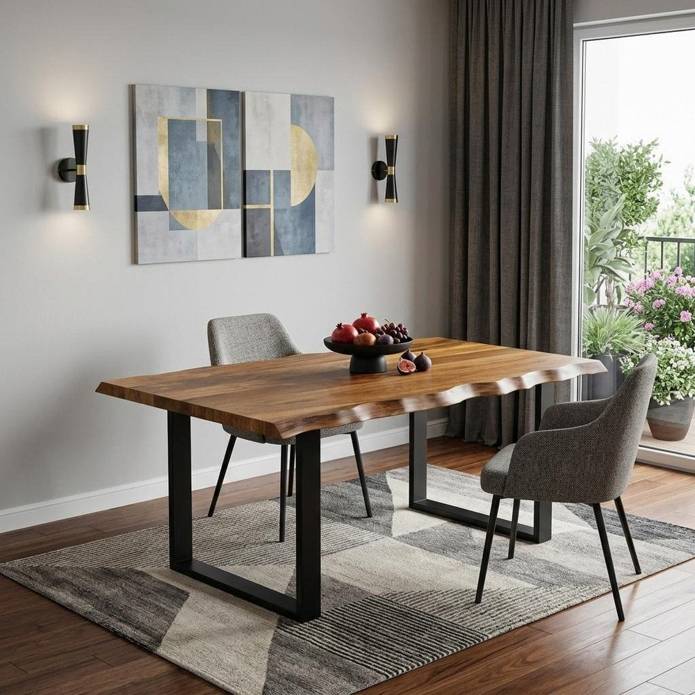68" Brown And Black Solid Wood Sled Base Dining Table HomeRoots