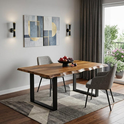 68" Brown And Black Solid Wood Sled Base Dining Table HomeRoots