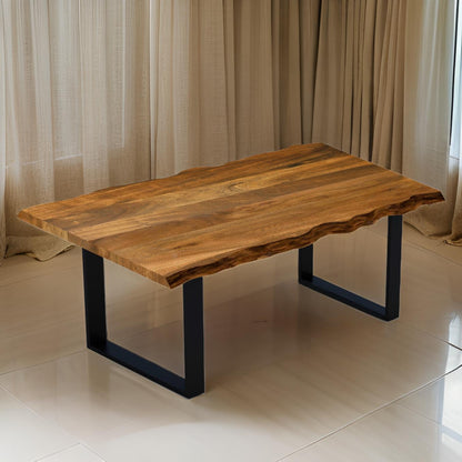 68" Brown And Black Solid Wood Sled Base Dining Table