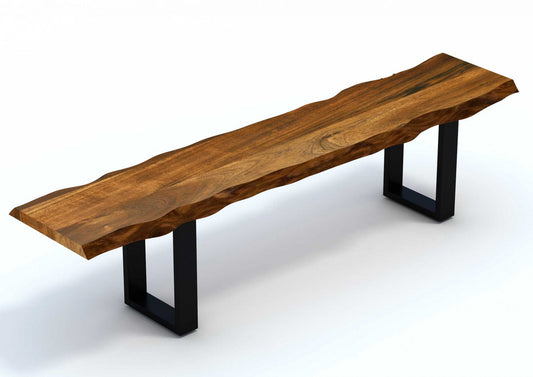 63" Live Edge Acacia Wood Bench With Black Metal Legs