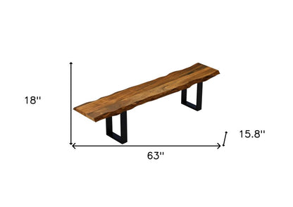 63" Brown and Black Acacia Solid Wood Garden Bench HomeRoots