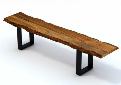 63" Brown and Black Acacia Solid Wood Garden Bench HomeRoots