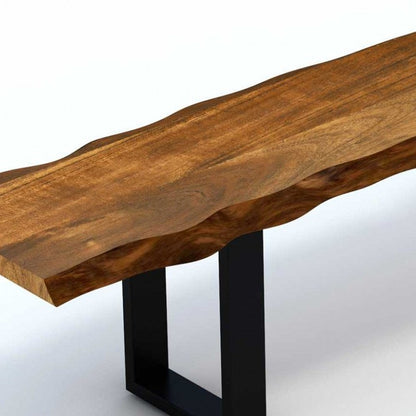 63" Brown and Black Acacia Solid Wood Garden Bench HomeRoots