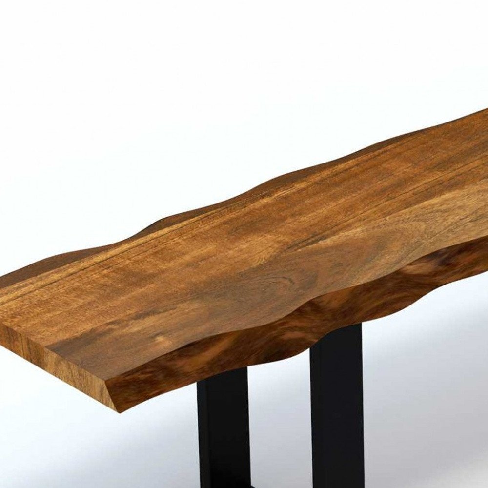 63" Brown and Black Acacia Solid Wood Garden Bench HomeRoots