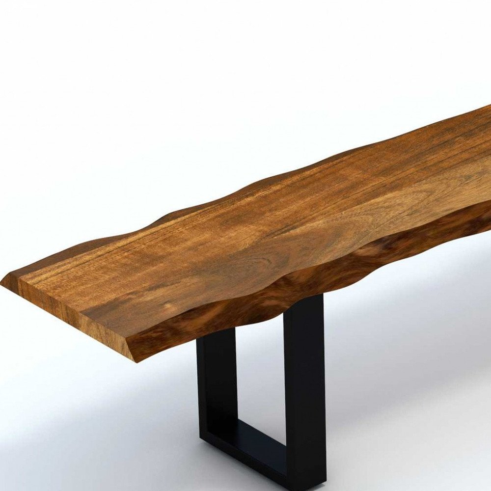 63" Brown and Black Acacia Solid Wood Garden Bench HomeRoots