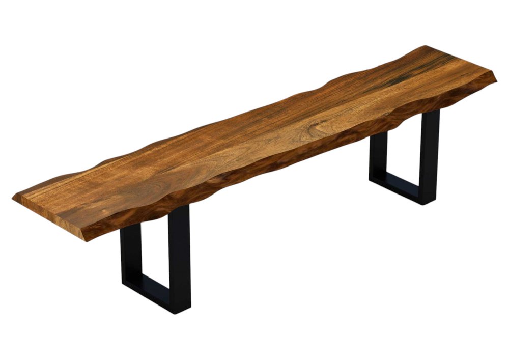 63" Brown and Black Acacia Solid Wood Garden Bench HomeRoots