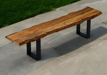 63" Live Edge Acacia Wood Bench With Black Metal Legs