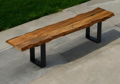63" Brown and Black Acacia Solid Wood Garden Bench HomeRoots