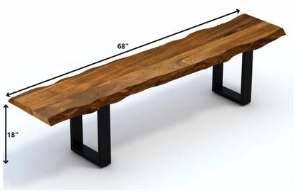 68" Brown and Black Live Edge Solid Wood Dining Bench HomeRoots