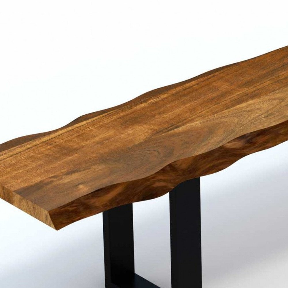 68" Brown and Black Live Edge Solid Wood Dining Bench HomeRoots