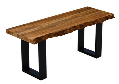 43" Live Edge Acacia Wood Bench With Black Metal Legs - FurniFindUSA