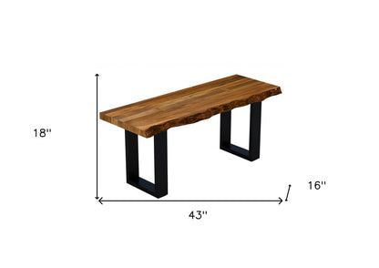 43" Brown and Black Solid Wood Dining Bench HomeRoots