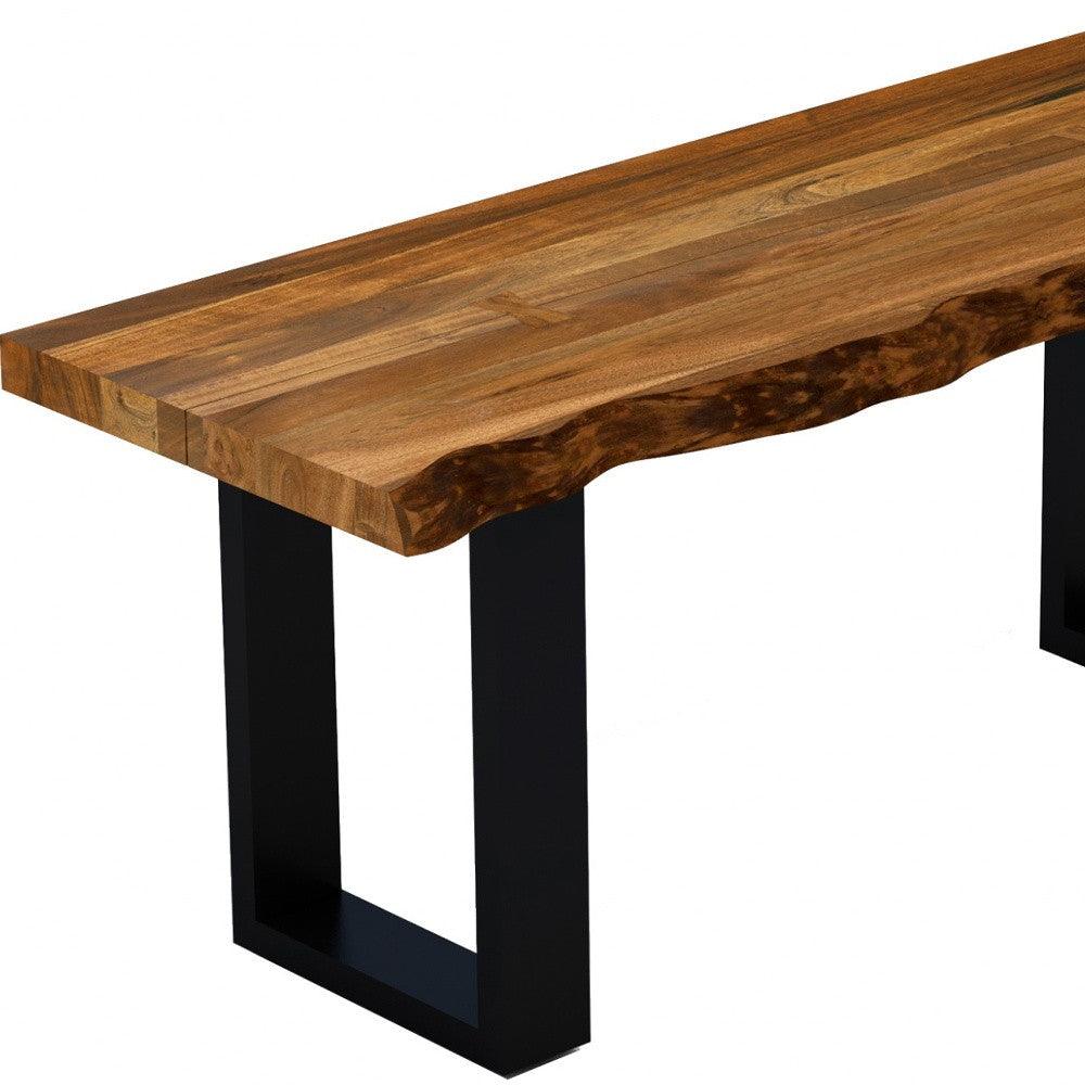 43" Live Edge Acacia Wood Bench With Black Metal Legs - FurniFindUSA