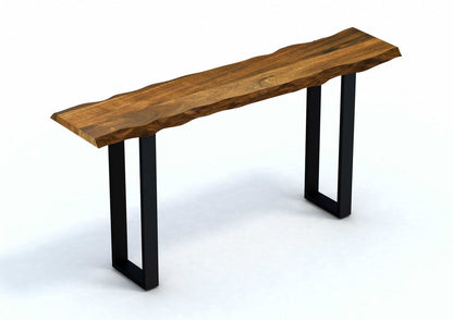 69" Brown and Black Solid Wood Distressed Sled Console Table HomeRoots