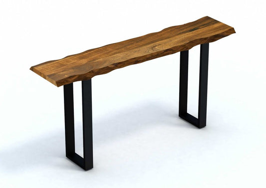 69" Brown and Black Solid Wood Distressed Sled Console Table HomeRoots