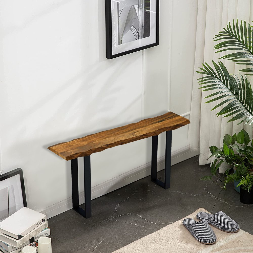 69" Brown and Black Solid Wood Distressed Sled Console Table HomeRoots