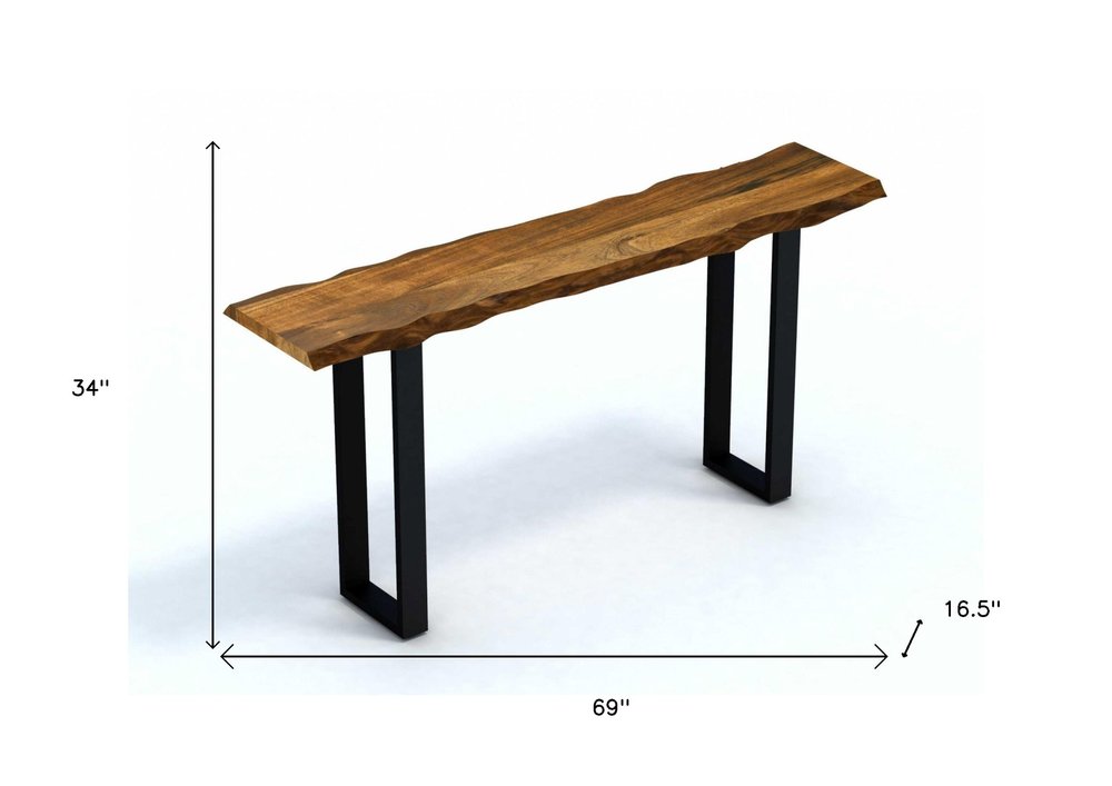 69" Brown and Black Solid Wood Distressed Sled Console Table HomeRoots