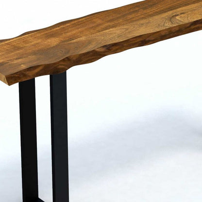 69" Brown and Black Solid Wood Distressed Sled Console Table HomeRoots