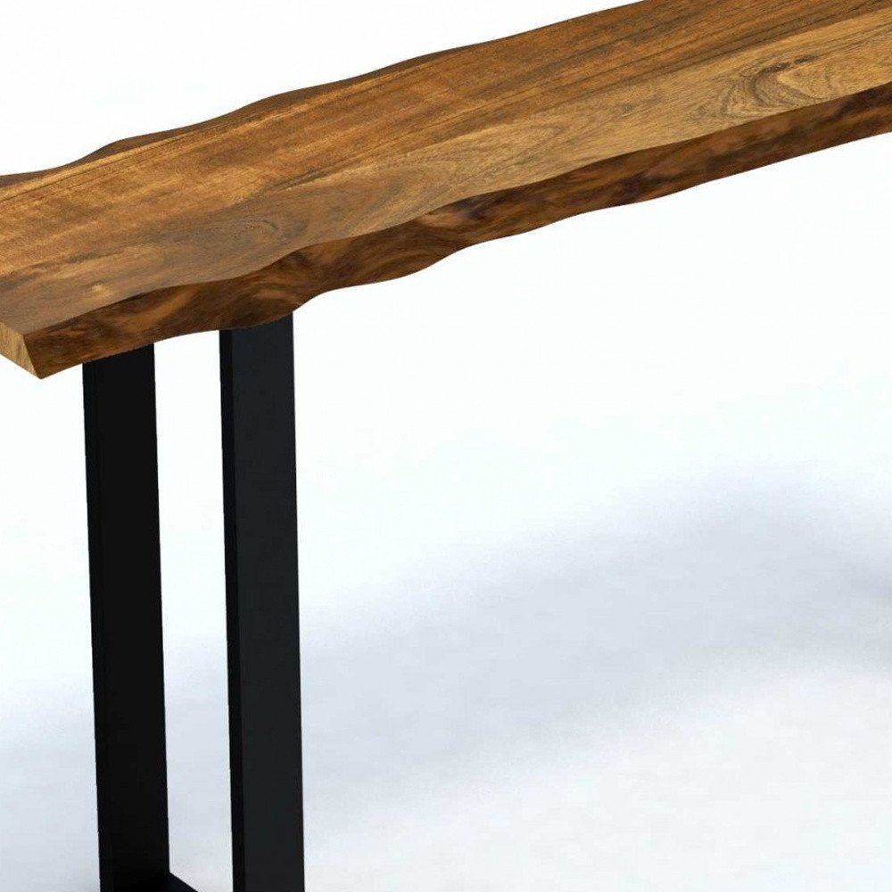 69" Brown and Black Solid Wood Distressed Sled Console Table HomeRoots