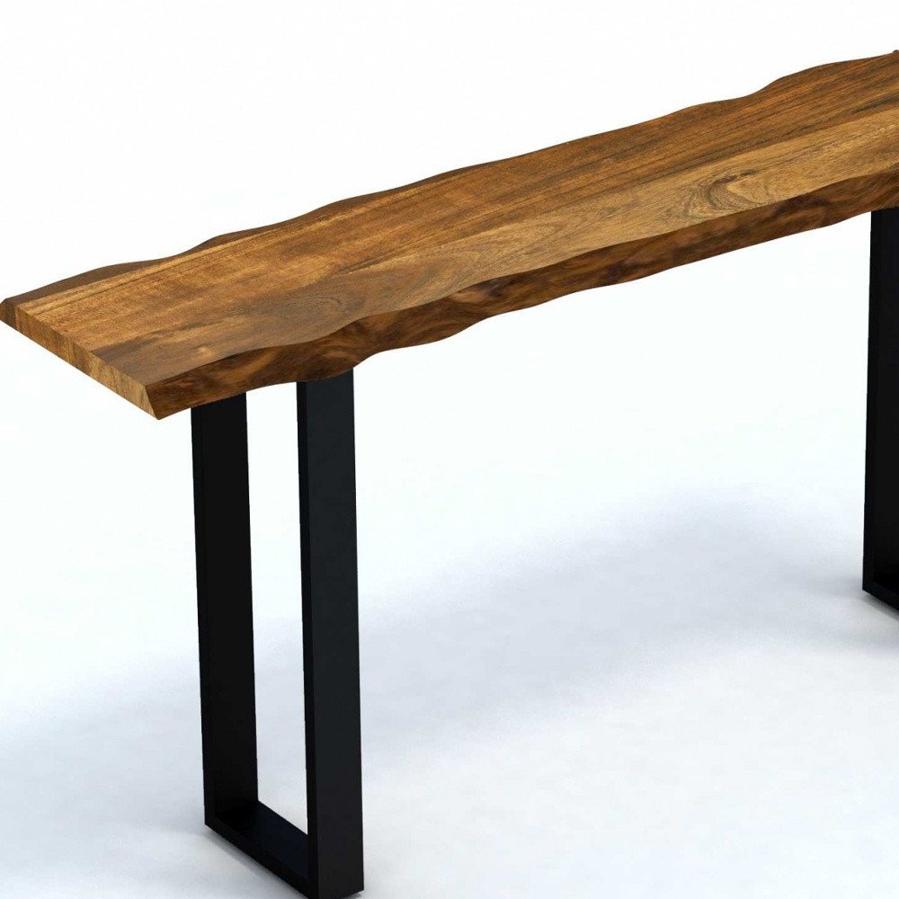 69" Brown and Black Solid Wood Distressed Sled Console Table HomeRoots