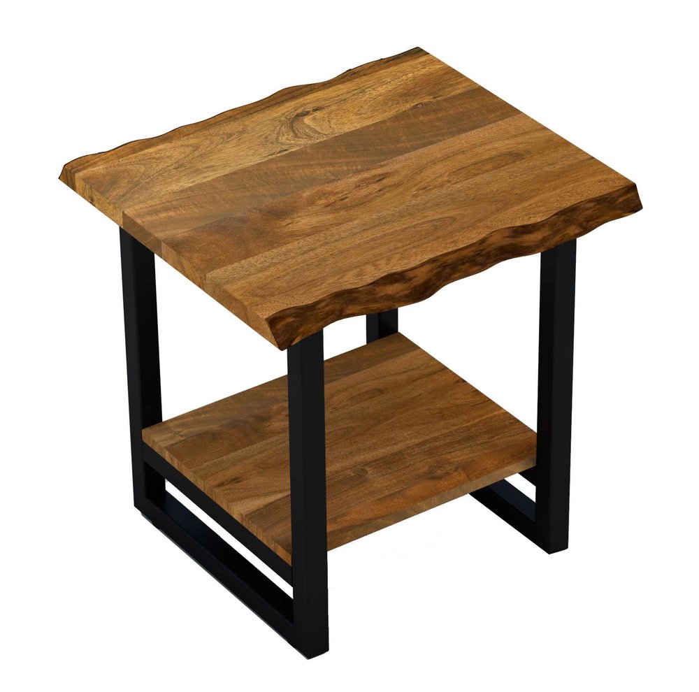 24" Brown And Black Solid Wood And Iron Square Frame End Table With Shelf HomeRoots