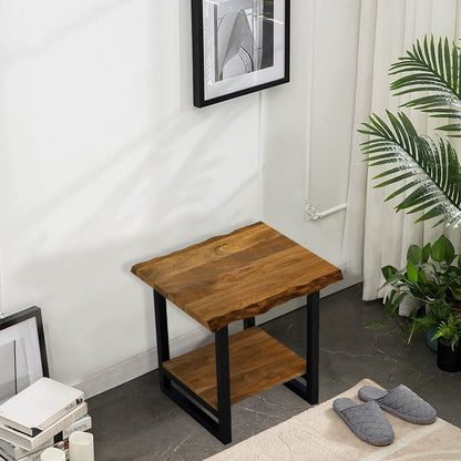24" Brown And Black Solid Wood And Iron Square Frame End Table With Shelf HomeRoots