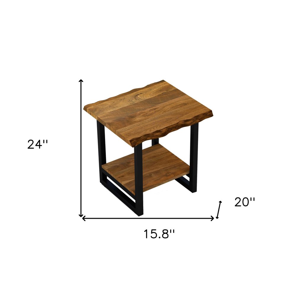 24" Brown And Black Solid Wood And Iron Square Frame End Table With Shelf HomeRoots
