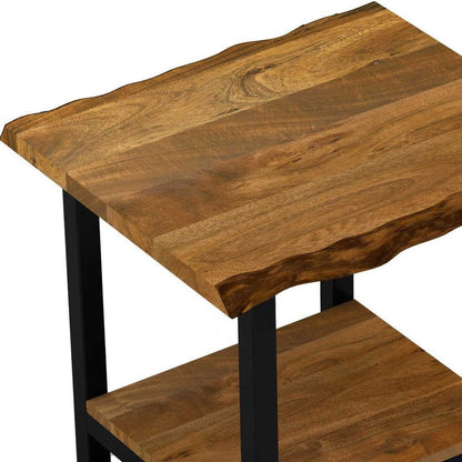 24" Brown And Black Solid Wood And Iron Square Frame End Table With Shelf HomeRoots
