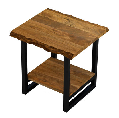 24" Brown And Black Solid Wood And Iron Square Frame End Table With Shelf HomeRoots