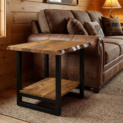 24" Brown And Black Solid Wood And Iron Square Frame End Table With Shelf HomeRoots